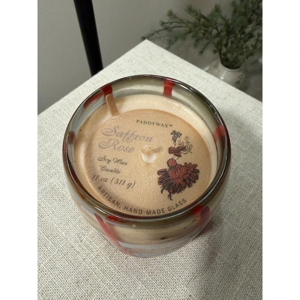 Paddywax Candle Saffron Rose‎ 11oz Swirl Glass Jar midcentury artisanal glass lg